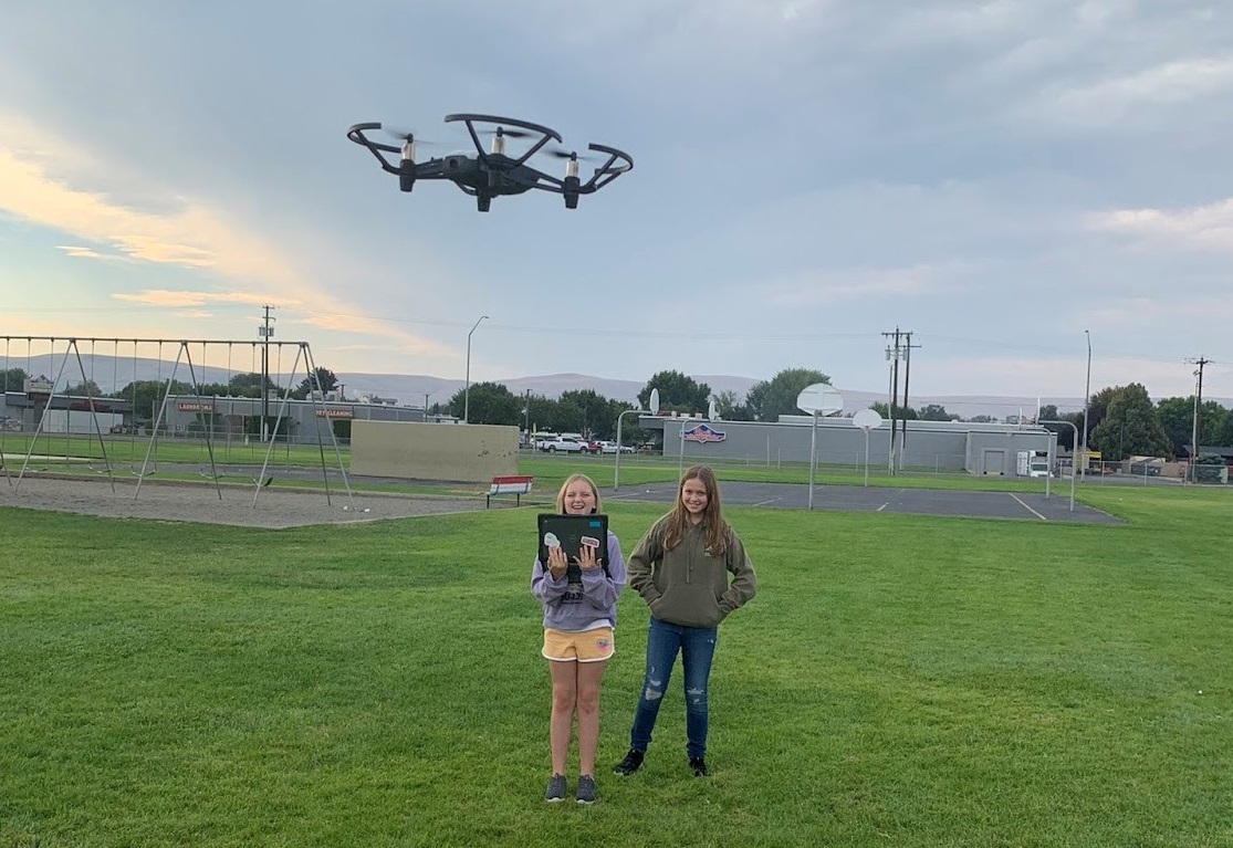 Students with a Tell-O Drone at Wide Hollow STEAM